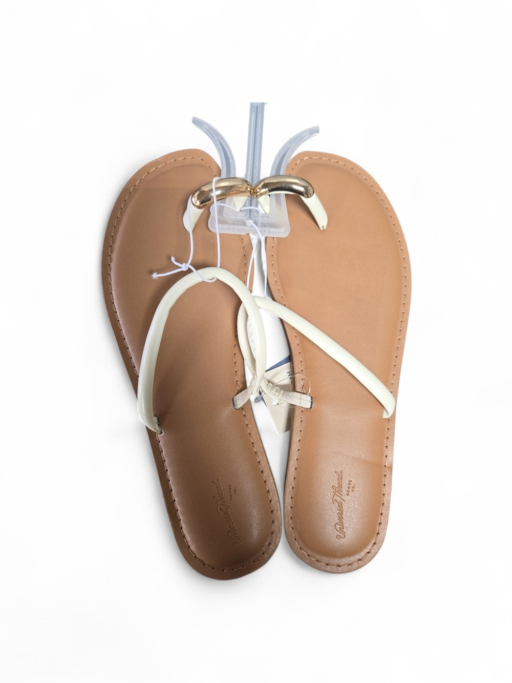 Women’s Tan Footbed Flip Flop Sandals with White Straps
